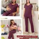 SUNNYBUY Womens Maternity Nursing Pajamas Set, Short Sleeve Breastfeeding ShirtsPregnancy Shorts & Pants 3 Piece Nursing PJS (Red, XL)