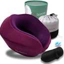 Luvcor Premium Quality Memory Foam Travel Neck Pillow Bundle - Best Ergonomic Pillow for Airplane Travel, car Ride, Sleeping. Comes with Eye mask, earplugs and Storage Bag. (Royal Pink)