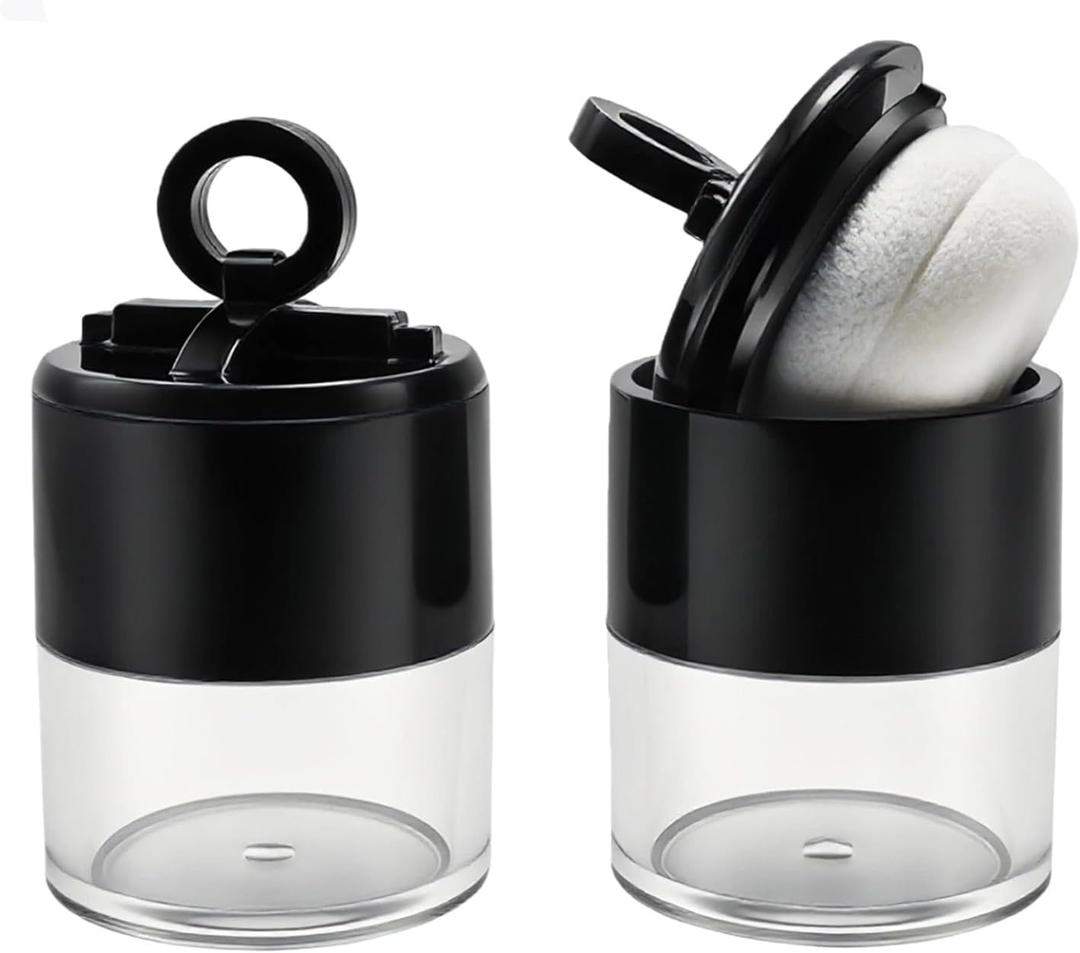 2Pcs 10g/0.34oz Black Mini Empty Refillable Loose Powder Box with Powder Puff Cap and Sifter DIY Cosmetic Foundation Powder Case Blusher Finishing Powder Jar Container for Makeup