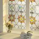 Oxdigi 3D Stained Glass Window Film - Static Cling Privacy Protection & UV Blocking, Floral Geometry Pattern 18"x17.5" (No Residue, Reusable)