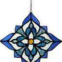 Stained Glass Window Hangings, Tiffany Style Window Panel Suncatchers Blue Art Flower