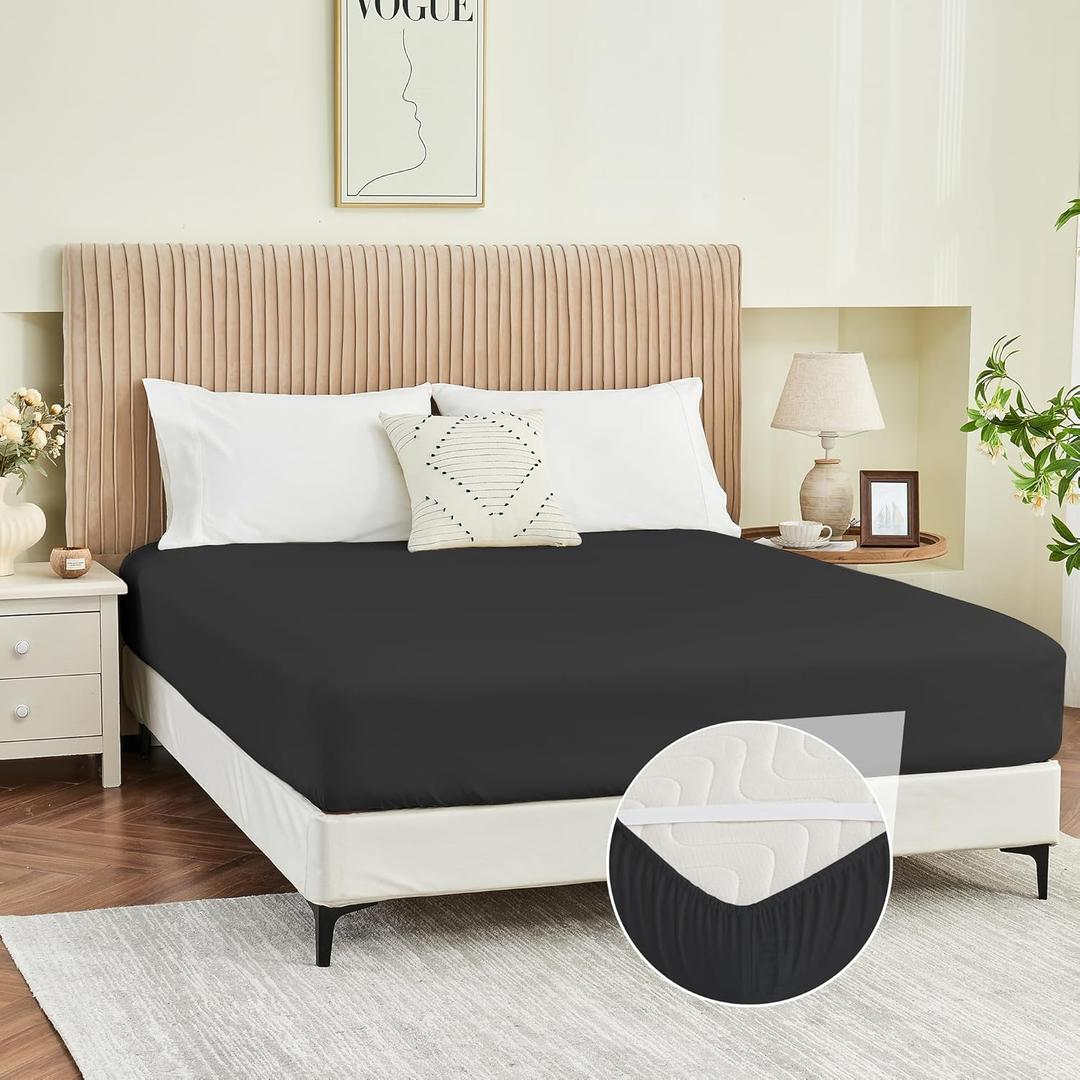Queen Fitted Sheet Only, Ultra Soft Brushed Microfiber Hotel Quality Bottom Sheet, Deep Pocket Fits 8-14 inches Mattresses, Luxury Durable Sheets for Queen Size Bed, Black