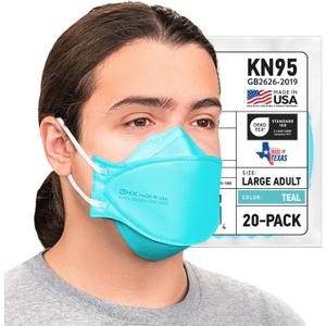 BNX 20-Pack KN95 Face Masks, Disposable Particulate KN95 Mask Made in USA, Tri-Fold Cup/Fish Style