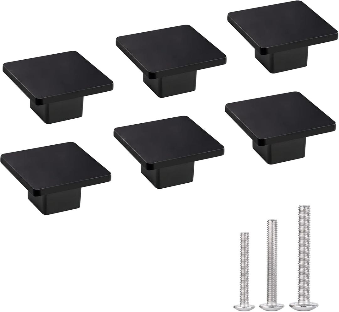 1.57 inch Square knobs Cabinet Black Matte Black knobs for Bathroom Cabinet sblack Drawer 6-Pack