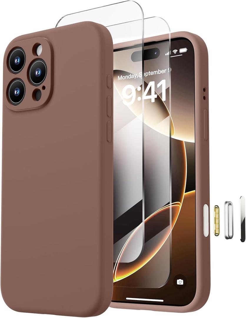 Magnetic for iPhone 16 Pro Case, Compatible with MagSafe, with 9H Nano Screen Protectors, Full Camera Protection, Silicone Shockproof Microfiber Lining Phone Case 6.3", Light Brown