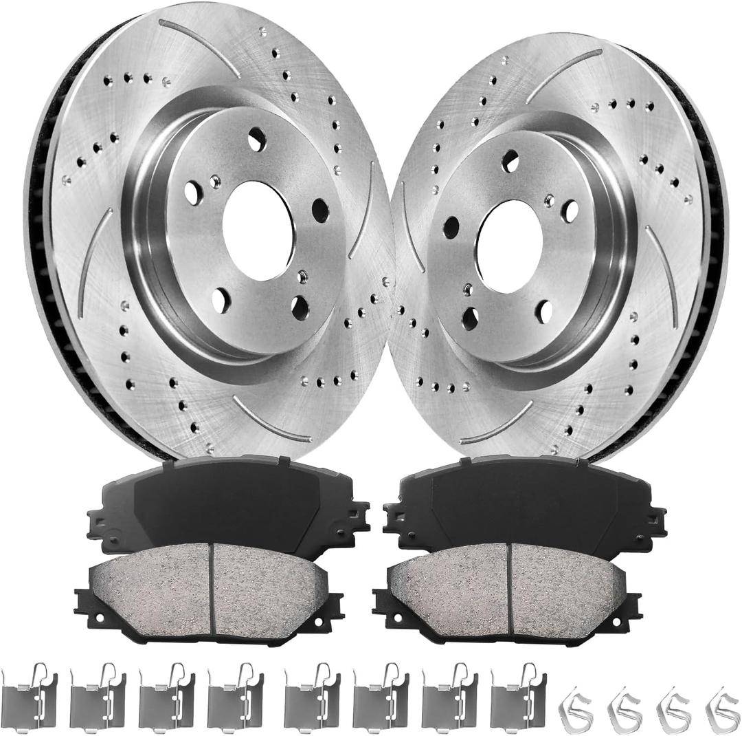 Anpulsero Front Brake Pads and Rotors Kit Compatible with 2006-2018 Toyota RAV4 [w/3rd Row Seating ONLY], Front Automotive Replacement Brake Kits - OE Drilled Slotted Brake Rotors - 296mm(11.7in)