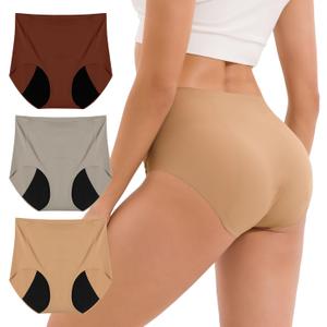 INNERSY Lightweight Period Underwear for Women Silky Seamless High Waisted Panties 3-Pack (XX-Large, Khaki Noir) INNERSY Lightweight Period Underwear for Women Silky Seamless High Waisted Panties 3-Pack (XX-Large, Khaki Noir)