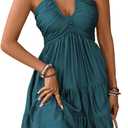 SOLY HUX Women's Summer Mini Dress Halter Backless Sleeveless A Line Ruffle Hem Flowy Cami Dresses Sundress (Green, L)