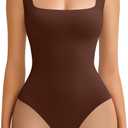 Avidlove Bodysuits for Women Square Neck Body Suit Double Lined Tank Top Bodysuit Soft (Medium, Coffee)