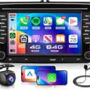 4G+64G Car Radio Stereo for VW Jetta Tiguan Golf Passat MK5 MK6 Seat, 7inch IPS Touch Screen/USB Type-C/Android 15/Wireless CarPlay/Android Auto/DSP/GPS/WiFi/5.0Bluetooth/FM/SWC/AHD Backup Camera
