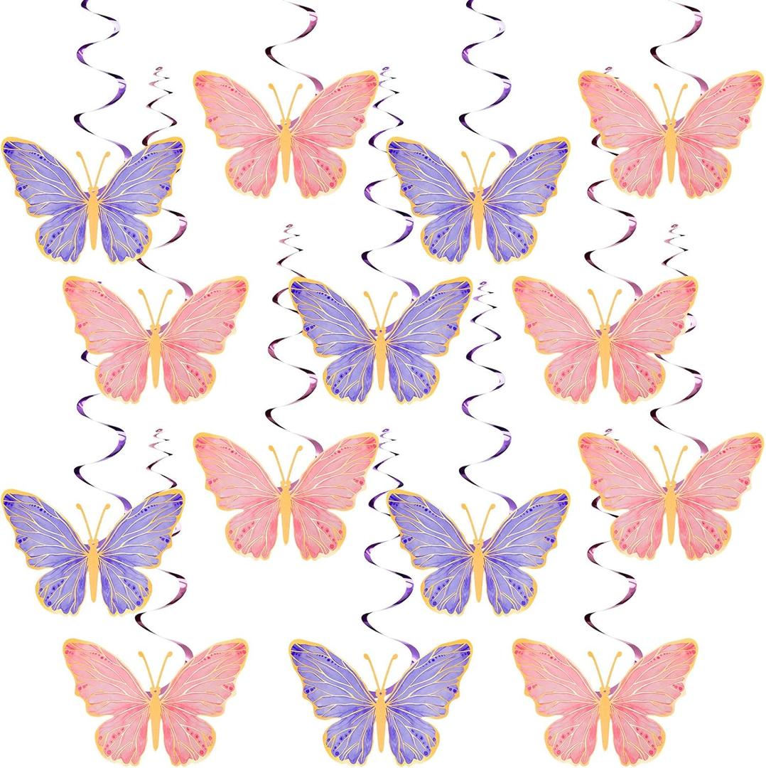 Geyee 48 Pcs Butterfly Hanging Swirl Decorations Spring Butterfly Hanging Swirl Party Supplies for Birthday Wedding Party Home Classroom Baby Shower Supplies