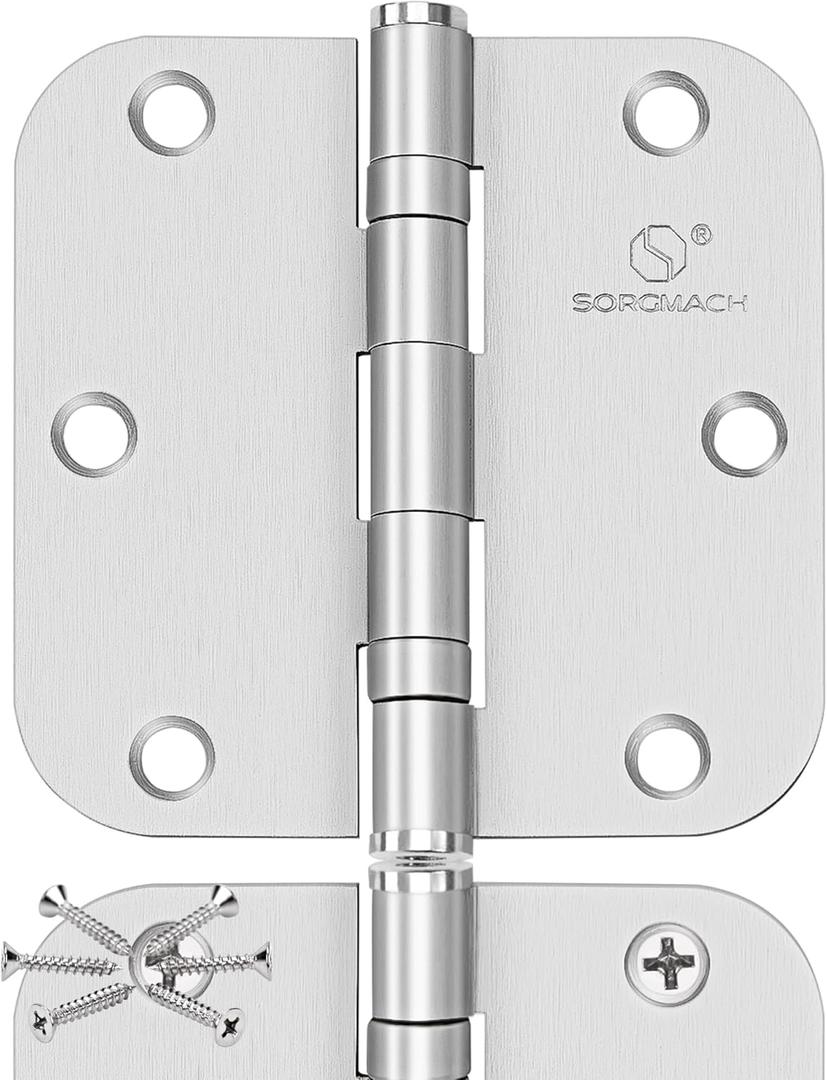 304 Stainless Steel Hinges 5/8 Radius Corners 3.5'' Ball Bearing Brushed Satin Nickel Door Hinges for Interior Exterior Door-3 Pack