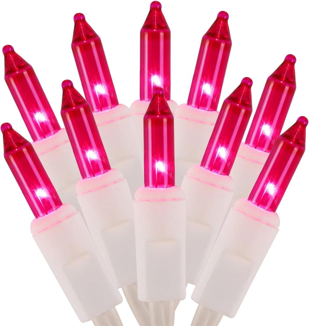 WATERGLIDE 2 Pack Valentine's String Lights, 100 Count 20 FT White Wire Mini Incandescent Christmas Fairy Light, UL Certified for Patio Garland Garden Easter Holiday Outdoor Indoor Decor, Pink