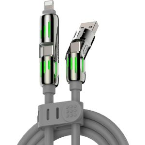 MFish 4-in-1 USB Charging Cable with Carrying Case, 240W Fast Charger Cord, USB-A & Dual USB-C to USB-C/Lightning, for iPhone 17/16/15/14, iPad, MacBook & More (Grey, 6.6Ft)