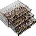 Earring Storage Box Organizer 3 Drawers Acrylic Jewelry Storage Box Holder Transparent Jewelry Display Stand with 72 Small Compartments Gift for Women Girls (Clear Black)