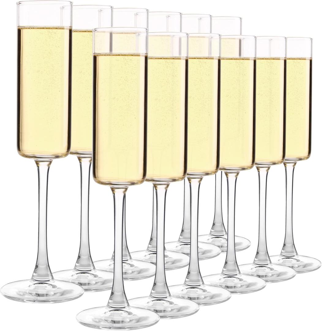 Elegant Champagne Glasses Set of 12, Glass Champagne Flutes for Birthday, Wedding, Party - 6 oz, Clear (12 Count)