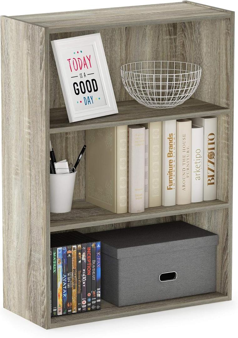 Furinno PASIR Book Shelf, 3-Tier Bookshelf, Storage Shelves Bookcase, 9.7 x 23.7 x 31.5, for Living Room, Bedroom, Home Office, Sonoma Oak