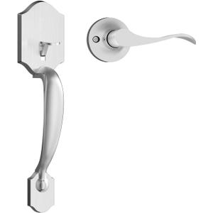 Haidms Brushed Nickel Front Door Handle No Lock, Exterior Door Handleset with Reversible Handle Lever, Keyless Single Cylinder Entry Door Handle with Lower Half Lever for Left and Right Hand Door