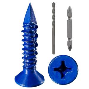 Wensilon WenSilon(30 PCS) 3/16''x1-1/4 Concrete Screw Anchor Blue Flat Head for Anchoring to Masonry, Block or Brick Stucco