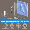 Clear Acrylic Sheets, 24x36 inches, 1/4 inch Thick, 6mm Versatile Plexiglass Sheets for Signs, Crafts, Fish Tanks, Table Tops, Windows Glass - Custom Cut to Size Plexiglass