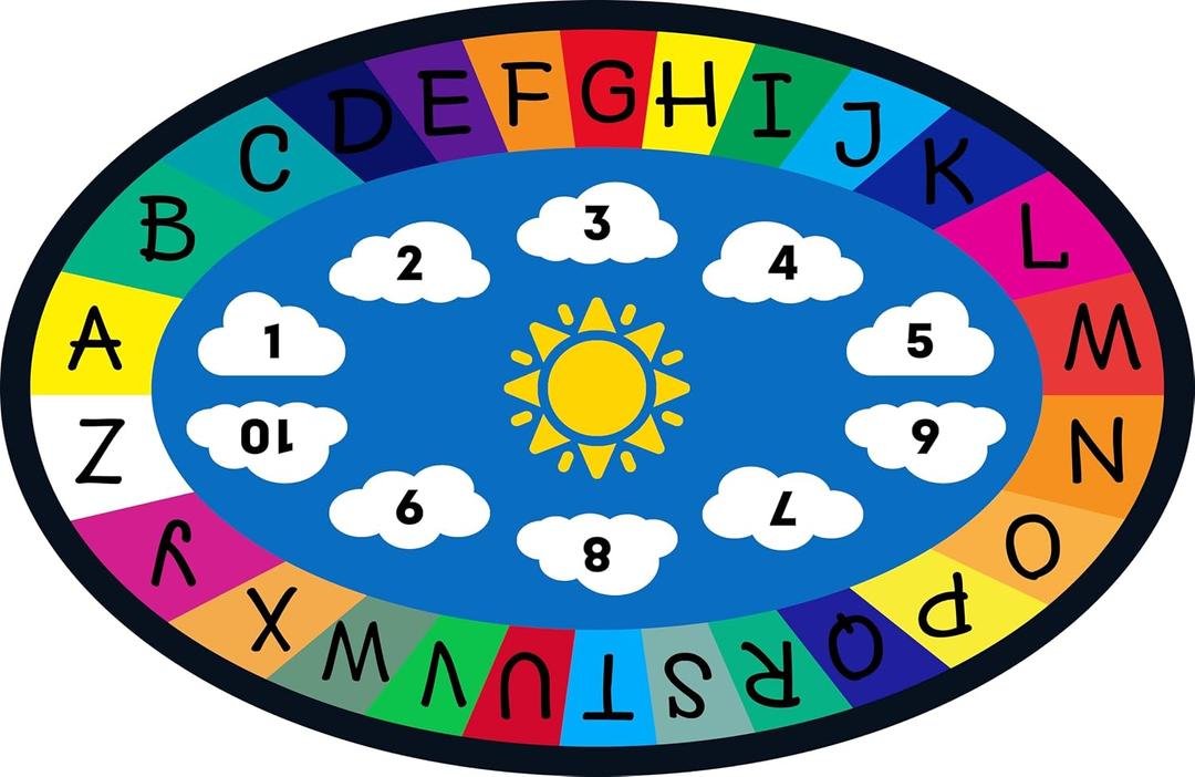 Genki Kids Oval Playroom Rug, ABC & Numbers Learning Carpet, 3'3"x4'11"