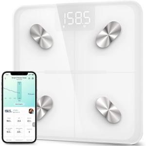 Etekcity Smart Scale for Body Weight and Fat Percentage, Digital Bathroom Accurate Weighing Machine for People's BMI Muscle, Bluetooth Electronic Body Composition Monitor Syncs with App, 400lb, White (11 x 11 x 1.1 inches)