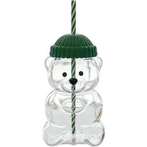 Cute Bear Straw Cup with Lid and Straw, Honeybear Glass Cup, Leakproof Bear Cup, Cute Animal Mug for Hot and Cold Drinks, Smoothies, Water, Juice, Travel & Gifts