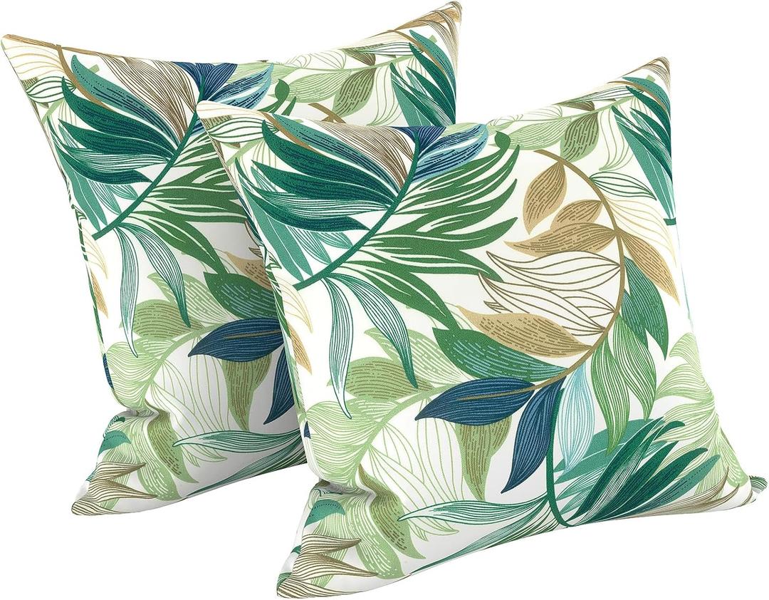 LVTXIII Outdoor/Indoor Throw Pillows, Decorative Throw Pillows with Inserts, 18"x18" Square Pillows for Bed, Couch, Sofa and Patio Furniture, Set of 2, Lush Leaf Green