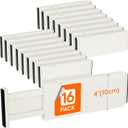 Lifewit 16 Pack Drawer Dividers 4" High, 11-17" Adjustable Drawer Organizers for Clothes, Expandable Dresser Separators in Bedroom/Bathroom/Kitchen/Fridge/Office Organization and Storage, Beige