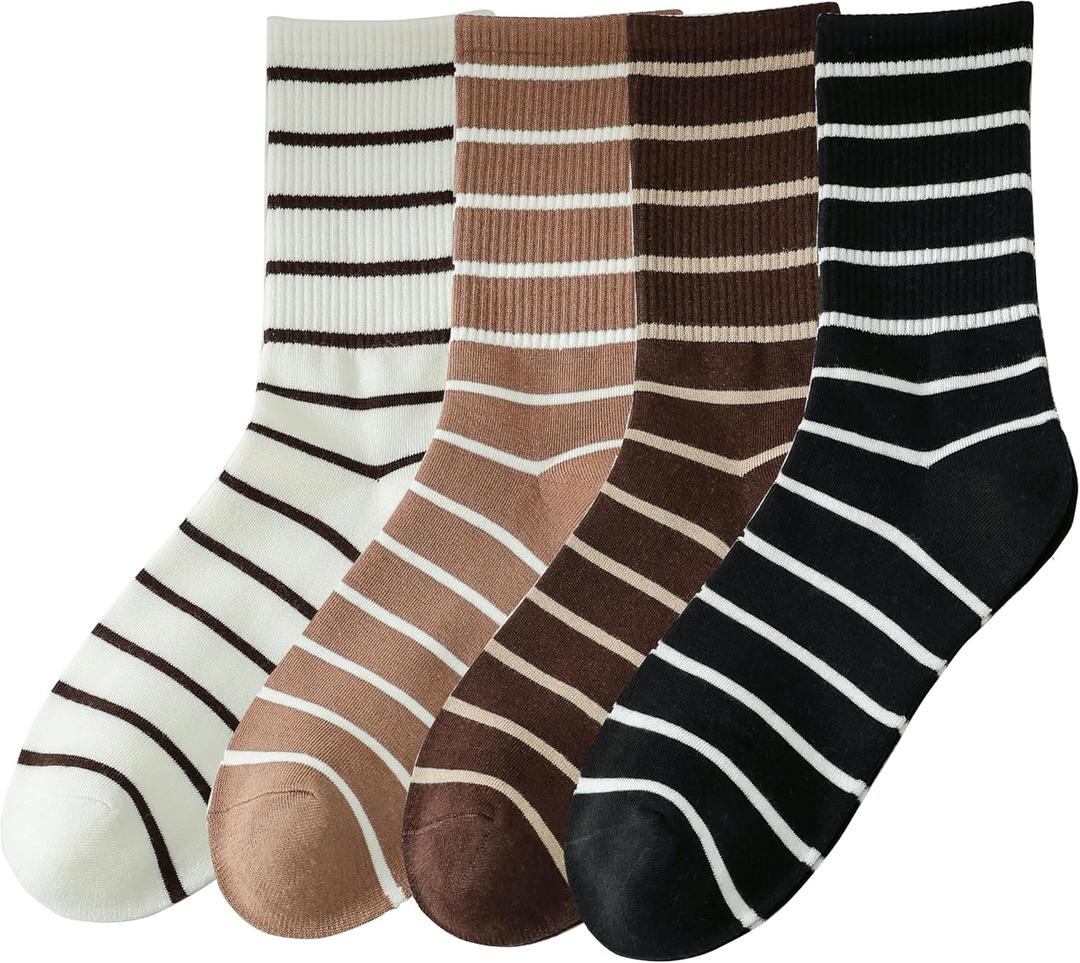 2 x Striped Crew Socks for Women, Crew Cotton cozy casual Socks 4 Pairs in size 5-8