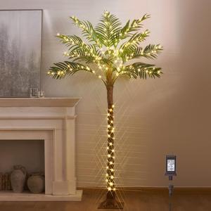 LITBLOOM Artificial Palm Tree with Lights 6FT 220 LED Fairy Lights, Lighted Palm Tree Plug in for Indoor Outside Home Room Patio Pool Decoration