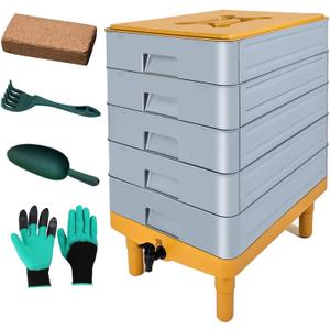 5-Tray Worm Composter,100L WormCompost Bin for Vermicomposting Starter, Indoor & Outdoor Worms Farm Composting Bin, Worm Compost Bin for Recycling Food Waste