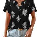 Timeson Womens Summer Tops Boho Short Sleeve Business Casual Blouses Button Down Floral Shirts Fashion Beach Vacation Clothes (Black, L)