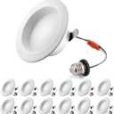 Premium Metal 4 Inch LED Recessed Lights - Retrofit Baffle Can Lighting, 800LM 9W 5CCT Selectable (2700K-6000K), Dimmable Replacement Light, E26 Base LED Downlight, 4inch 12 Pack White