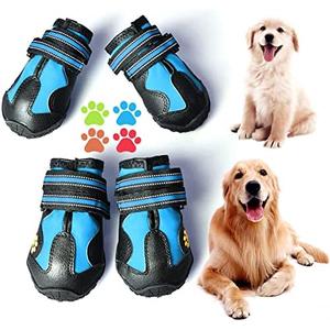 CovertSafe& Dog Boots for Dogs Non-Slip, Waterproof Dog Booties for Outdoor, Dog Shoes for Medium to Large Dogs 4Pcs with Rugged Sole Black-Blue