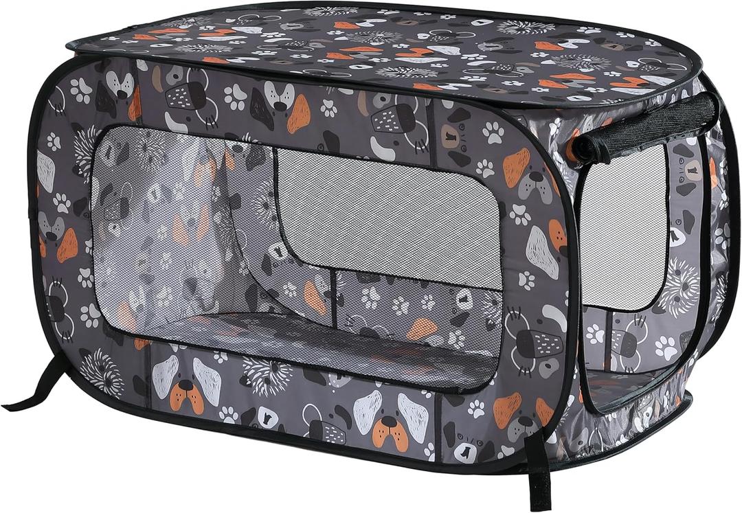 Beatrice Home Fashions Portable, Collapsible, Pop Up Kennel Travel Cat and Dog Crate, 32.5" L x 19.5" W x 19.5" H, Face of Love