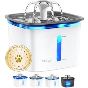 Veken 95oz/2.8L Pet Fountain, Automatic Cat Water Fountain Dog Water Dispenser with Replacement Filters for Cats, Dogs, Multiple Pets (Grey, Plastic)