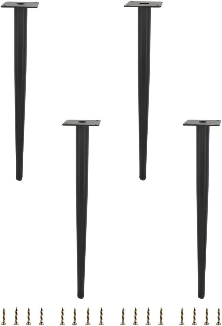 4 Pack Furniture Legs, Round Tapered Furniture Feet, Heavy Duty Metal Foot for Sofa Cabinet Cupboard Bar Bed Table Chair Couch Ottoman Dresser Desk Home DIY Projects (50cm/20 Height, Black)