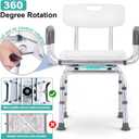 PETKABOO 360 Degree Shower Chair Swivel,Portable Seat with Armrests and Back, Adjustable Height Seat for Bathtub (White1)