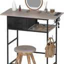 DAMEING Vanity Desk Without Mirror, Makeup Vanity Table with Fabric Drawers and Hook, Simple Home Office Computer Desk with Power Outlet, Compact Makeup Desk for Girls Bedroom and Small Space, Brown