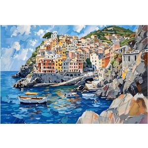 Adult Puzzles 1000 Pieces DIY Cinque Terre Wooden Puzzles Children and Elderly Puzzles Modern Home Decor Wall Art Unique Gift 75 cm x 50 cm(27.56 x 16.68 in)