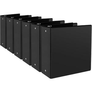 3" 3 Ring Binder, Standard 3-Inch Round Ring Binder Fit Letter Size Paper, Presentation View Binders, 6 Packs, Black