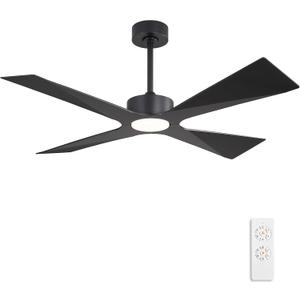 WINGBO 54" Wet Rated Outdoor Ceiling Fan with Lights, 4 ABS Plastic Blades, Reversible DC Motor, 6-Speed Remote Control, 3 CCT, Waterproof Ceiling Fan for Patio Porch Gazebo Garage, Matte Black