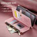 Defencase Compatible with iPhone SE 2020 2022 Case Wallet with RFID Blocking Card Holder for Women Men, PU Leather Magnetic Snap Flip Zipper Strap Wallet Phone Case Fit for iPhone SE/7/8, Rose Pink