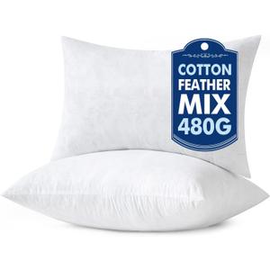 MIULEE Pillow Inserts 12x20 Inch Set of 2, Feather Mix Polycotton with Cotton Fabric Rectangle Decorative Throw Pillows for Couch Bed Sofa
