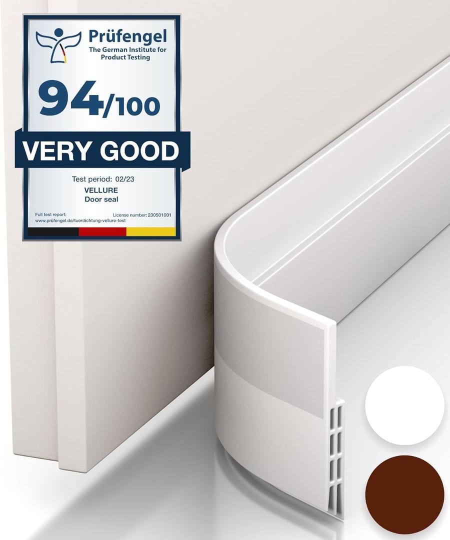 Vellure Door Draft Stopper for Bottom of Door - Premium Door Sweep for Bottom of Door/Weather Stripping Door Seal (Save Energy  installs Quickly and Easily) Door Strip (white)