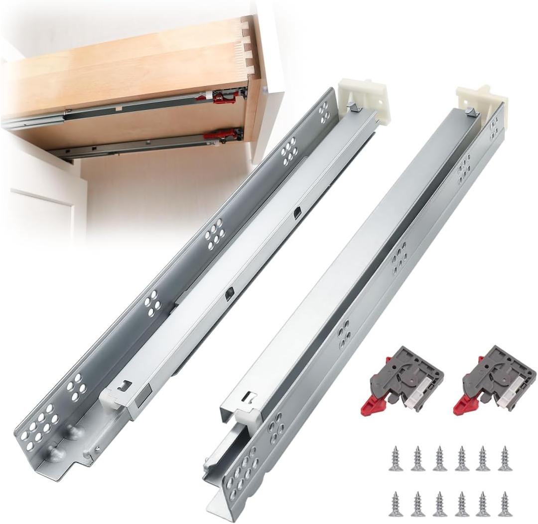 1 Pair 18 Inch Undermount Drawer Slides, Self Soft Close Full Extension Drawer Rails Concealed Drawer Runners Adjustable Locking Devices Mounting Brackets Screws Included