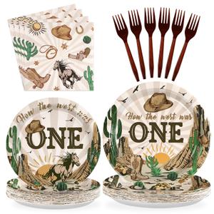 How the West Was One Party Decorations 350 GSM Western Cowboy 1st Birthday Plates and Napkins Tableware Set for Boys One Year Old First Rodeo Wild West Party Supplies