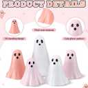 Amyhill 5 Pcs Halloween Ghost Figurine Resin Ghost Sculpture Statue Cute Halloween Decorations Spooky Tiered Tray Decor for Indoor Home Table Centerpieces Party Kitchen Tabletop Shelf (Cute,Pink)