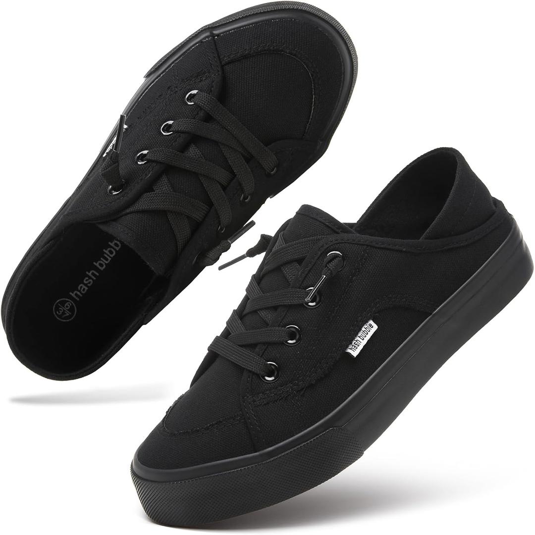hash bubbie Women's Slip on Shoes Canvas Shoes Non Slip Fashion Sneakers for Women Low Top Loafers (9, Full Black)